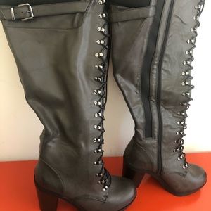Grey Knee High Boots